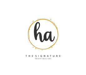 H A HA Initial letter handwriting and signature logo. A concept handwriting initial logo with template element.