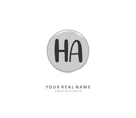 H A HA Initial letter handwriting and signature logo. A concept handwriting initial logo with template element.