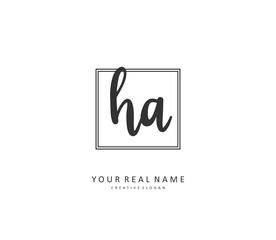 H A HA Initial letter handwriting and signature logo. A concept handwriting initial logo with template element.