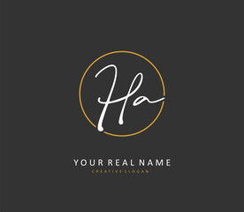 H A HA Initial letter handwriting and signature logo. A concept handwriting initial logo with template element.