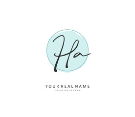 H A HA Initial letter handwriting and signature logo. A concept handwriting initial logo with template element.