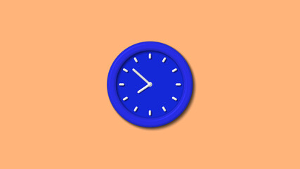 Amazing blue color 3d wall clock icon on brown light background,clock icon