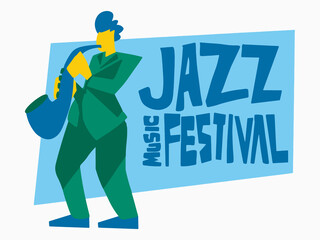 Jazz music festival cover poster concept. Man play instrument vector illustration.