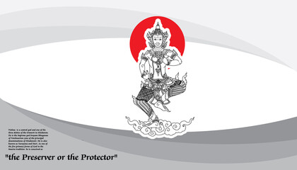 A vector illustration for Vishnu, the god of preservation, according to Hindu believes. Thai art style.