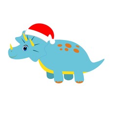 Cute dinosaur in santa claus hat illustration, christmas vector	