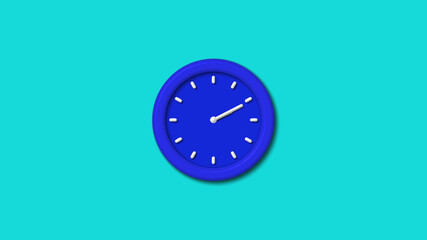 New blue color 3d wall clock icon on cyan background,3d clock icon