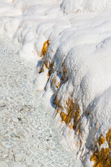 Natural travertine pools and terraces at Pamukkale ,Turkey. Pamukkale, meaning cotton castle in Turkish.