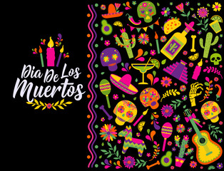 Dias de los Muertos typography banner vector. In English Translate - Feast of death. Mexico design for fiesta cards or party invitation, poster.