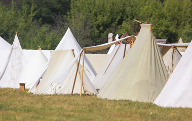 Tents made of old fabric in nature.