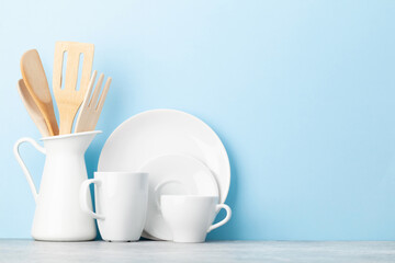 Fototapeta na wymiar Kitchen utensils and dishes