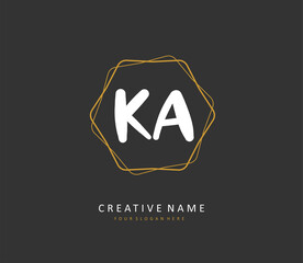 K A KA Initial letter handwriting and signature logo. A concept handwriting initial logo with template element.