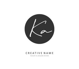 K A KA Initial letter handwriting and signature logo. A concept handwriting initial logo with template element.