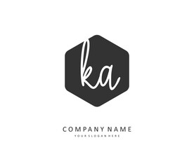 K A KA Initial letter handwriting and signature logo. A concept handwriting initial logo with template element.