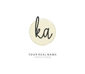 K A KA Initial letter handwriting and signature logo. A concept handwriting initial logo with template element.