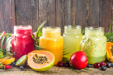 various tropical fruit smoothies