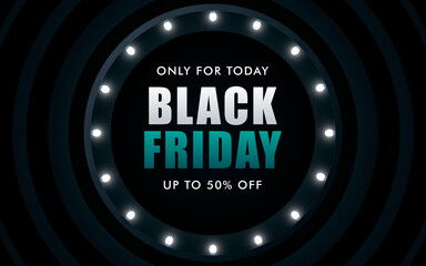 Black friday sale design surrounded by glowing lights