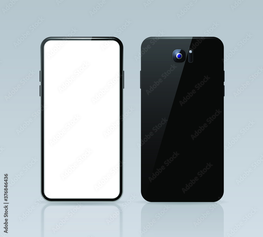 Poster realistic smartphone , black color . top view . isolated vector elements