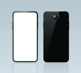 Realistic Smartphone , Black Color . Top View . Isolated Vector Elements