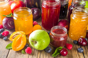 Assortment of berries and fruits jams