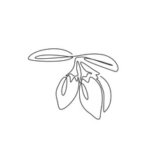 One single line drawing of pile healthy organic goji berries for orchard logo identity. Fresh gojiberry fruitage concept for fruit garden icon. Modern continuous line draw design vector illustration