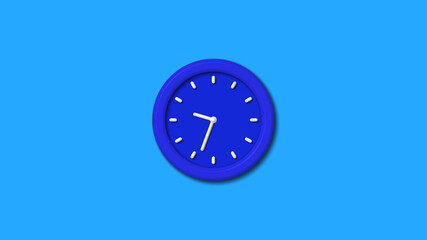 Amazing blue color 3d wall clock icon on aqua background,12 hours clock icon