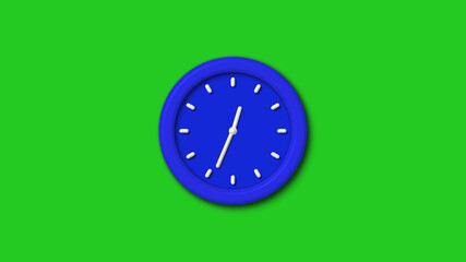 Fototapeta na wymiar Amazing blue color 3d wall clock icon on green background,clock icon