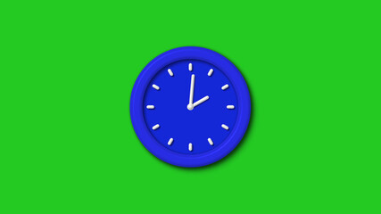 Amazing blue color 3d wall clock icon on green background,clock icon