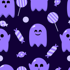 Halloween Pattern. Halloween holiday seamless pattern background - ghosts and sweets.