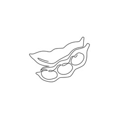 Single continuous line drawing of whole healthy organic green edamame for farm logo identity. Fresh Japanese pea concept for vegetable icon. Modern one line draw design vector graphic illustration