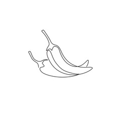 Obraz premium One single line drawing of whole healthy organic hot chili for farm logo identity. Fresh chile pepper concept for vegetable icon. Modern continuous line draw design vector graphic illustration