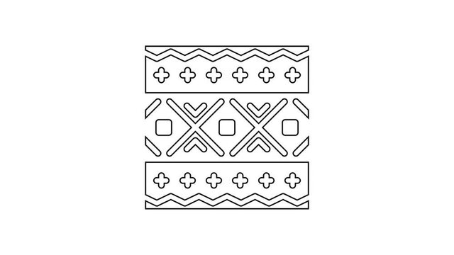 Black line Ukrainian ethnic pattern for embroidery icon isolated on white background. Traditional folk art knitted embroidery pattern. 4K Video motion graphic animation.