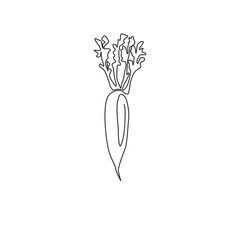 One single line drawing of whole healthy organic white radish for farm logo identity. Fresh Japanese daikon concept for vegetable icon. Modern continuous line draw design vector graphic illustration