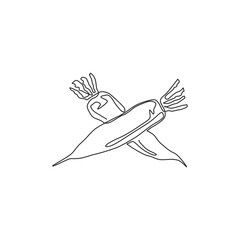 Single continuous line drawing of whole healthy organic white radish for farm logo identity. Fresh Japanese daikon concept for vegetable icon. Modern one line draw design graphic vector illustration