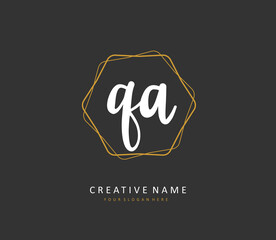 Q A QA Initial letter handwriting and signature logo. A concept handwriting initial logo with template element.