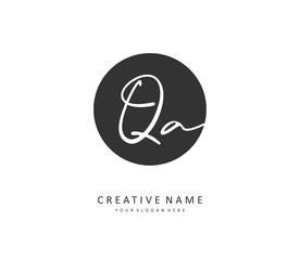 Q A QA Initial letter handwriting and signature logo. A concept handwriting initial logo with template element.