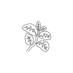 One continuous line drawing of healthy organic mint leaves for farm logo identity. Fresh mentha plant concept for plantation icon. Modern single line draw design vector graphic illustration