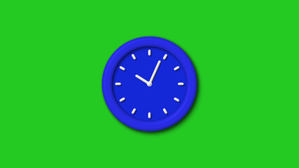 New blue color 3d wall clock icon on green background,Counting down clock icon