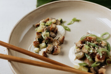 Smoked eel tartare with vegetables