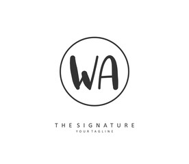 W A WA Initial letter handwriting and signature logo. A concept handwriting initial logo with template element.