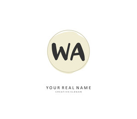 W A WA Initial letter handwriting and signature logo. A concept handwriting initial logo with template element.