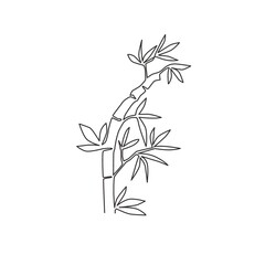 One single line drawing of bamboo trees for plantation logo identity. Fresh evergreen perennial flowering plant concept for plant icon. Modern continuous line draw design vector graphic illustration