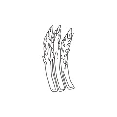 Single continuous line drawing of whole healthy organic asparagus for plantation logo identity. Fresh perennial flowering plant concept for veggie icon. Modern one line draw design vector illustration
