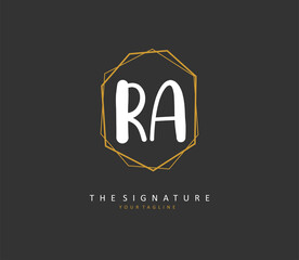 R A RA Initial letter handwriting and signature logo. A concept handwriting initial logo with template element.