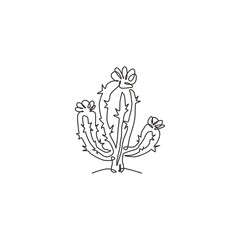 One single line drawing cute exotic tropical spiny cactus plant. Printable decorative houseplant concept home decor wallpaper ornament. Modern continuous line draw design vector graphic illustration