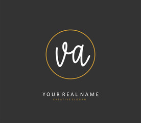 V A VA Initial letter handwriting and signature logo. A concept handwriting initial logo with template element.