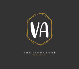 V A VA Initial letter handwriting and signature logo. A concept handwriting initial logo with template element.