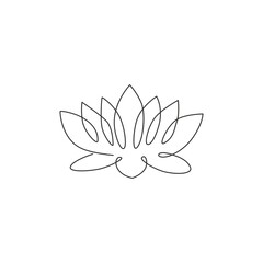 Single continuous line drawing of beauty fresh lotus for salon relaxation therapy business logo. Decorative water lily flower concept for home wall decor. One line draw design vector illustration