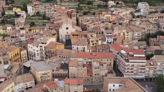 Berga, village of Barcelona. Catalonia,Spain. Aerial Drone  Footage