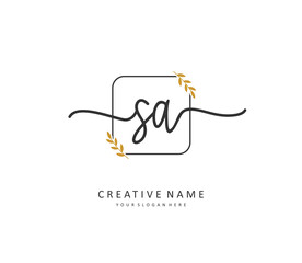 SA Initial letter handwriting and signature logo. A concept handwriting initial logo with template element.