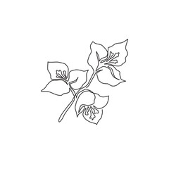 One single line drawing of beauty fresh bougainville for wall home decor poster. Printable decorative flower concept for greeting card ornament. Modern continuous line draw design vector illustration